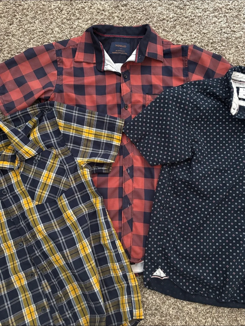 Boys Short-Sleeve Shirts Bundle - Navy Dot, Red Plaid, Yellow Plaid medium 10-12